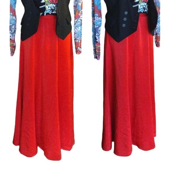 VTG 90s Bright Red Satin Fairycore Grunge Lined Maxi Slip Skirt Size 10 - Picture 6 of 12